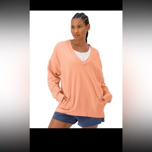 Champion Women's V-Neck Sweater in Peach/orange Small over sized vintage look